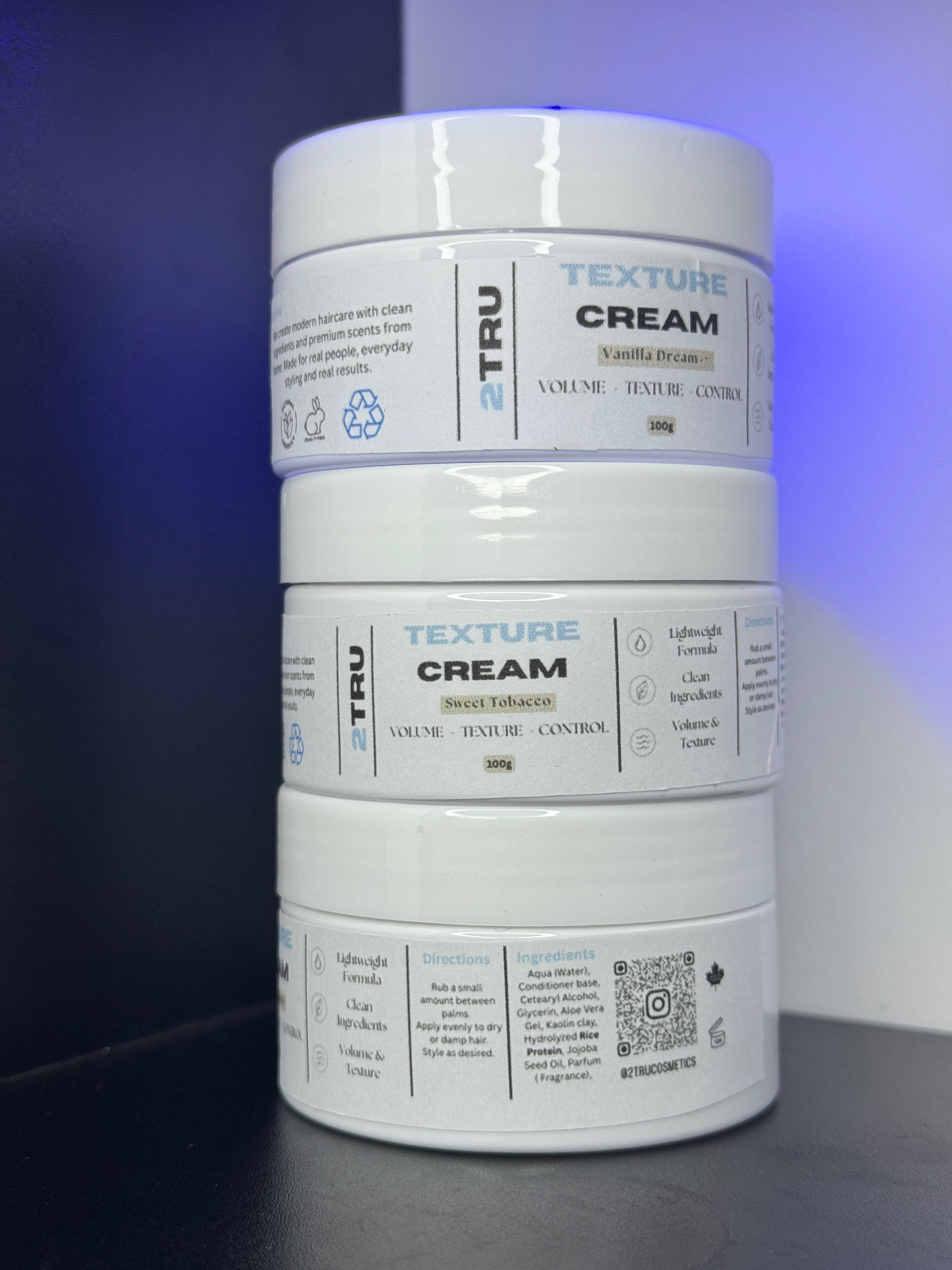 2TRU Texture Cream — Vanilla Dream & Sweet Tobacco stacked
