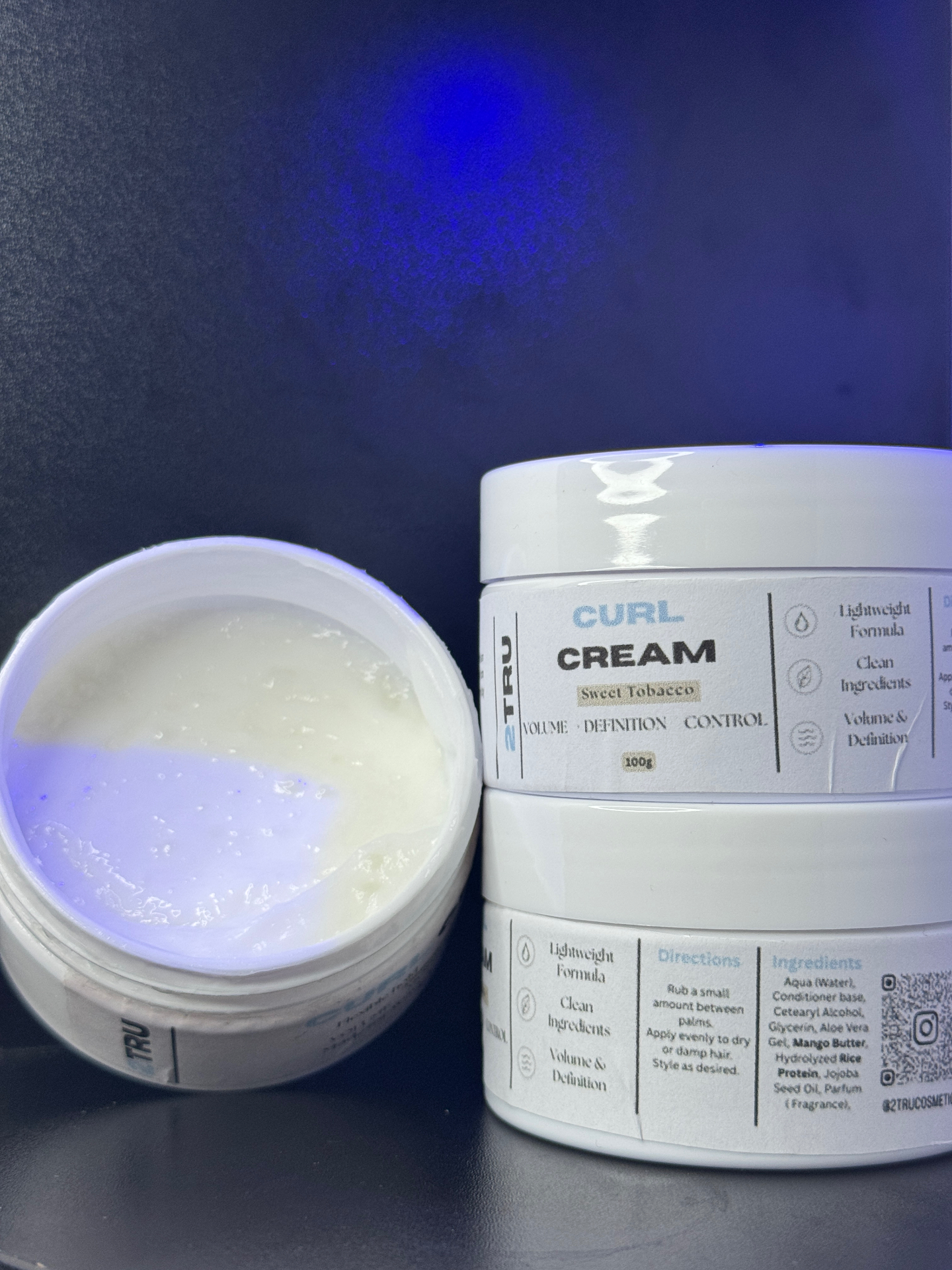 2TRU Curl Cream — open jar showing creamy texture